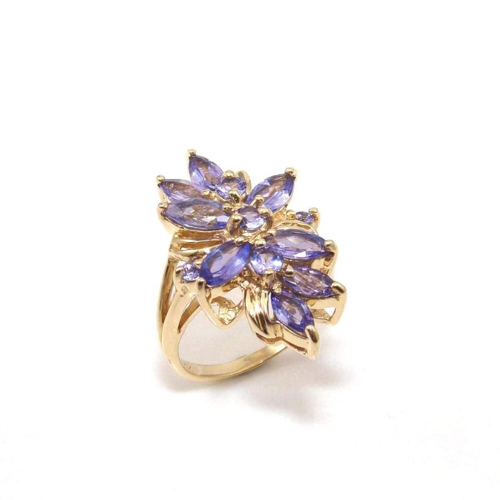 14K Yellow Gold Purple Tanzanite Cluster Ring Size 5.5